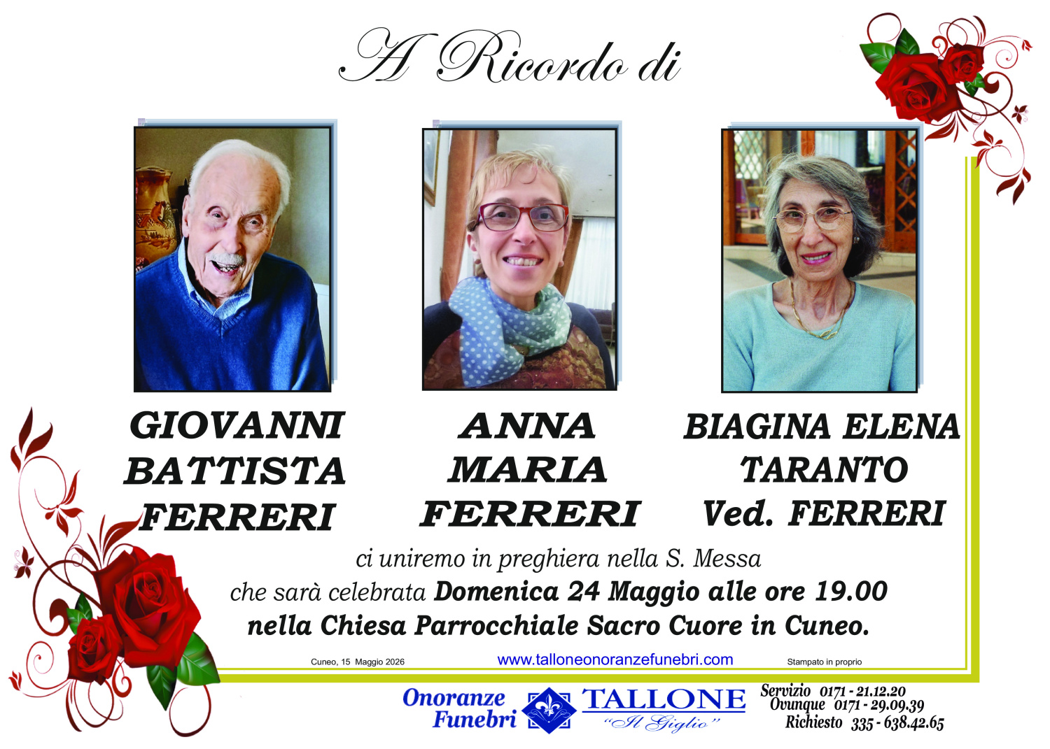 Giovanni Battista Ferreri  Anna Maria Ferreri Biagina Elena Taranto ved. Ferreri